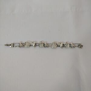 Silver Tone Bird Birdhouse Charm Bracelet 7.5 In Birds Nature Womens Jewelry